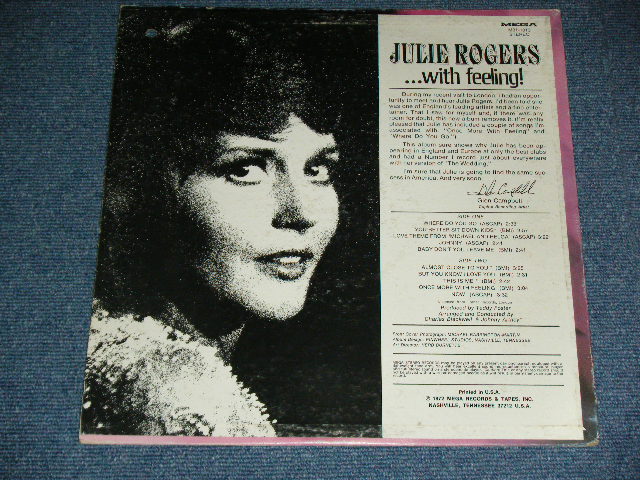 画像: JULIE ROGERS - ...WITH FEELING!  ( Ex+/Ex+++  )  /1972 US AMERICA ORIGINAL Used LP