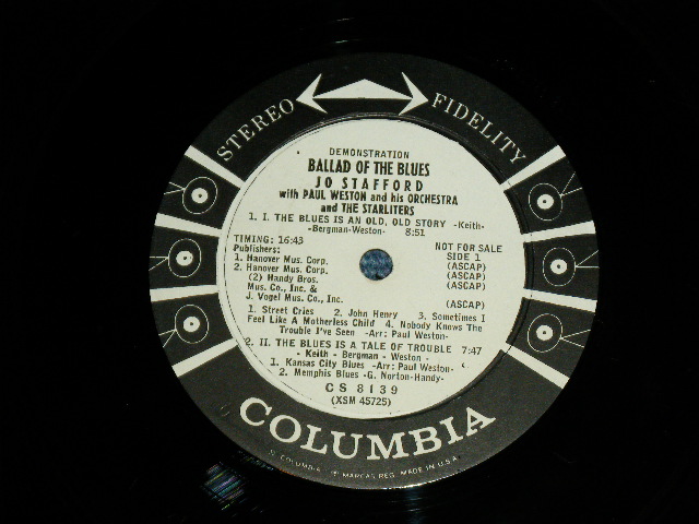 画像: JO STAFFORD - BALLAD OF THE BLUES ( Ex/Ex++) / 1959 US AMERICA ORIGINAL "White Label PROMO" STEREO Used LP 