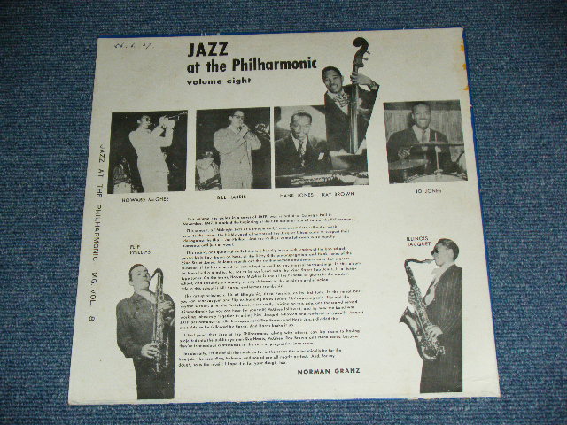 画像: v.a. HOWARD McGHEE,BILL HARRIS,HANK JONES,RAY BROWN,JO JONES,FLIP PHILLIPS,ILLINOIS JACQUET - JAZZ AT THE PHILHARMONIC Volume Eight  (Ex+/Ex+++)  / 1950's US AMERICA ORIGINAL Mono 10" LP 