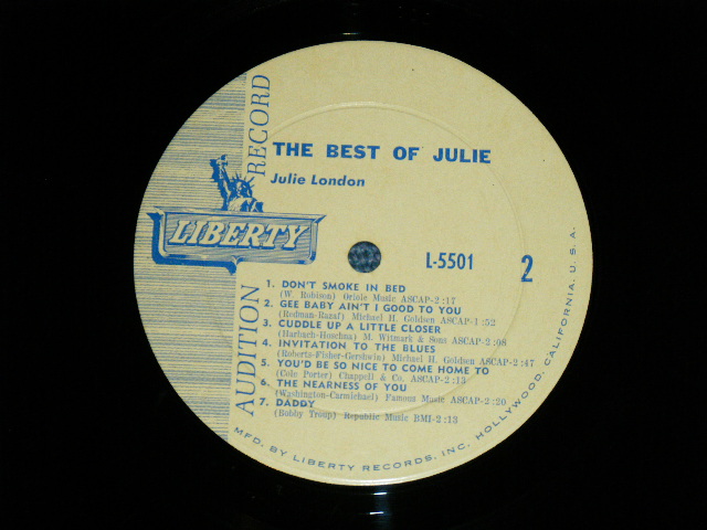 画像: JULIE LONDON - THE BEST OF (Ex+/Ex++ Looks:Ex+ ) / 1962 US AMERICA ORIGINAL "AUDITION LABEL PROMO"  MONO Used LP