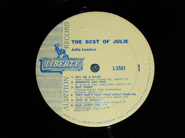 画像: JULIE LONDON - THE BEST OF (Ex+/Ex++ Looks:Ex+ ) / 1962 US AMERICA ORIGINAL "AUDITION LABEL PROMO"  MONO Used LP