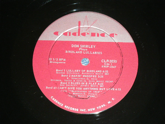 画像: DON SHIRLEY  TRIO -  PLAYS BIRDLAND LULLABIES ( Ex++/Ex+++) /1960 ORIGINAL "1st Press MARLOON  LABEL" MONO Used LP