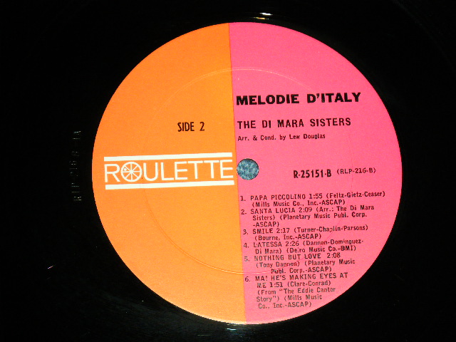 画像: The DiMARA SISTERS (ITALIAN 60's GIRL POP-CHORUS Group) - MELODY D'ITALY ( Ex-/Ex+++ ) / 1960'S US AMERICA ORIGINAL MONO Used   LP