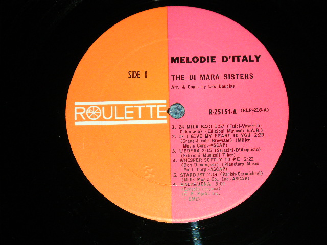 画像: The DiMARA SISTERS (ITALIAN 60's GIRL POP-CHORUS Group) - MELODY D'ITALY ( Ex-/Ex+++ ) / 1960'S US AMERICA ORIGINAL MONO Used   LP