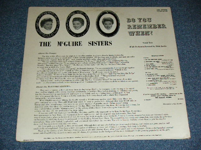 画像: THE McGUIRE SISTERS - DO YOU REMEMBER WHEN?  ( Ex+/Ex+ Looks:VG+++ )  / 1956  US ORIGINAL MONO Used LP