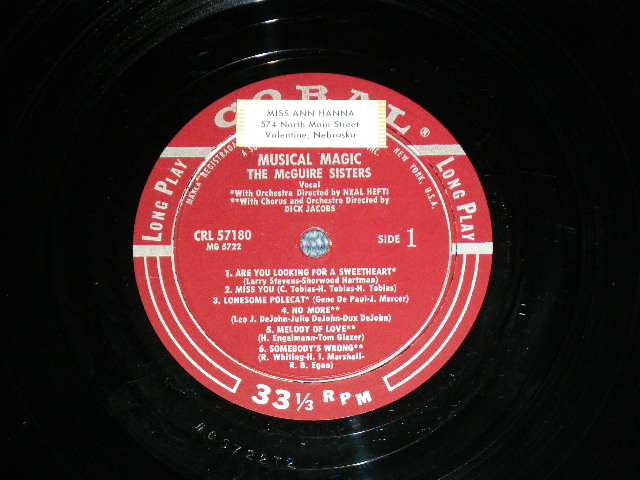 画像: THE McGUIRE SISTERS -  MUSICAL MAGIC ( Ex+++/Ex+++ Looks:Ex++ )  / 1957  US ORIGINAL MONO Used LP