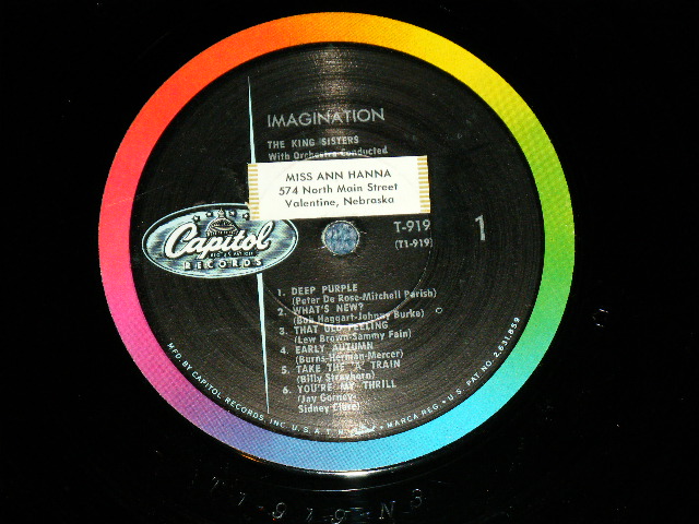 画像:  THE KING SISTERS - IMAGINATION  ( Ex+++,Ex++/Ex+++ Looks:Ex++)  / 1960  US AMERICA "2nd Press BLACK with RAINBOW Ring Label" MONO  Used  LP