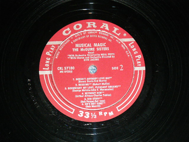 画像: THE McGUIRE SISTERS -  MUSICAL MAGIC ( Ex+++/Ex+++ Looks:Ex++ )  / 1957  US ORIGINAL MONO Used LP