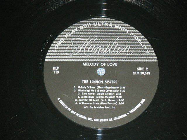 画像: THE LENNON SISTERS - MELODY OF LOVE(Ex++/Ex- Looks:Ex++)  / 1964  US AMERICA ORIGINAL MONO Used  LP