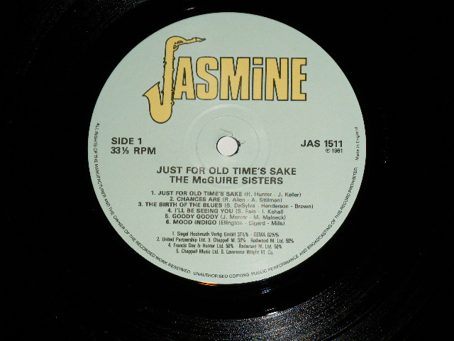 画像: THE McGUIRE SISTERS -  JUST OLD TIME'S SAKE  ( Ex+++/MINT-)  /  UK ENGLAND Used LP  Used LP