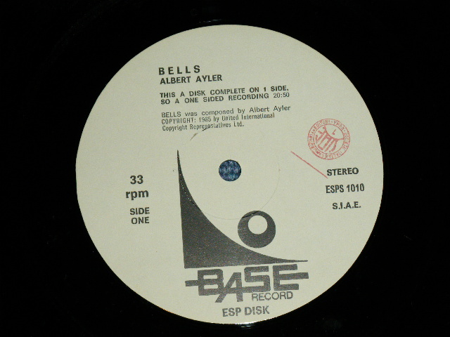 画像: ALBERT AYLER - BELLS ( ONE SIDED : Ex+++/MINT- ) / ITALY ITALIA ORIGINAL Used LP 