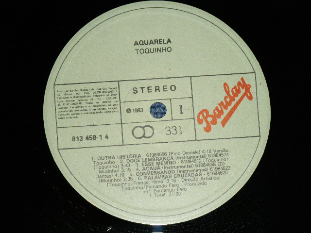 画像: TOQUINYO トッキーニョ - AQUAARELA  (  With AUTOGRAPHED SIGNED 　直筆サイン入り Ex++/Ex+++  ) /   1983 BRAZIL ORIGINAL Used LP 