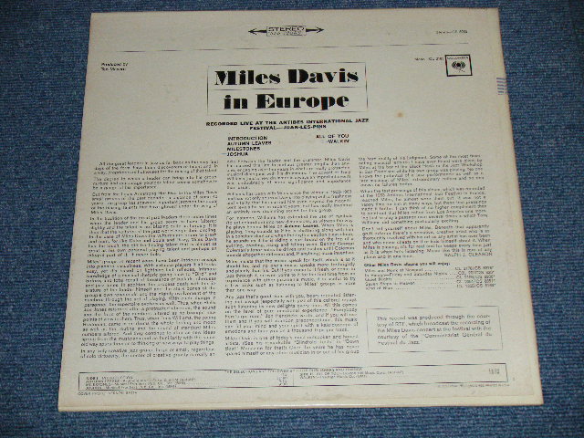 画像: MILES DAVIS  - IN EUROPE   ( Ex++/Ex+++ Looks:Ex++ )  )   / 1964 US ORIGINAL 1st  Press "Black 360 Sound  Label" STEREO Used LP 