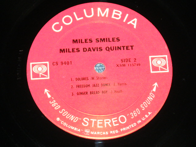 画像: MILES DAVIS QUINTET  - MILES SMILES (Matrix # A)XSM-115748-1A P B)XSM-115749-1A P)  ( Ex/Ex+++)   / 1966 US ORIGINAL 1st  Press "WHITE 360 Sound  Label" STEREO Used LP 