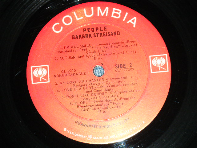 画像: BARBRA STREISAND  - PEOPLE (Ex+++, Ex++/MINT- STOBC) / 1964 US AMERICA ORIGINAL "1st Press 2 EYES with GURANTEED High Fidelity on Label" Used LP