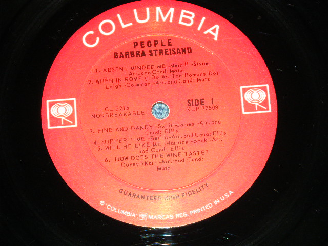 画像: BARBRA STREISAND  - PEOPLE ( Ex++/Ex++)   / 1964  US AMERICA ORIGINAL "1st Press 2 EYES with GURANTEED High Fidelity on Label"  Used LP