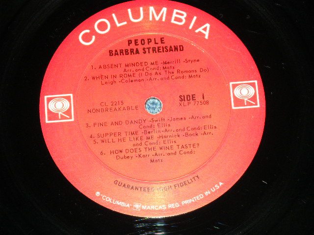 画像: BARBRA STREISAND  - PEOPLE (Ex+++, Ex++/MINT- STOBC) / 1964 US AMERICA ORIGINAL "1st Press 2 EYES with GURANTEED High Fidelity on Label" Used LP