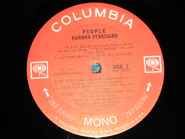 画像: BARBRA STREISAND  - PEOPLE ( Ex++/Ex+++)   / 1964  US AMERICA ORIGINAL "2nd Press 360 Sound Label"  Used LP