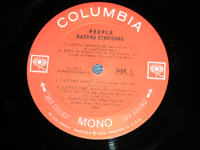 画像: BARBRA STREISAND  - PEOPLE ( Ex++/Ex+++)   / 1964  US AMERICA ORIGINAL "2nd Press 360 Sound Label"  Used LP