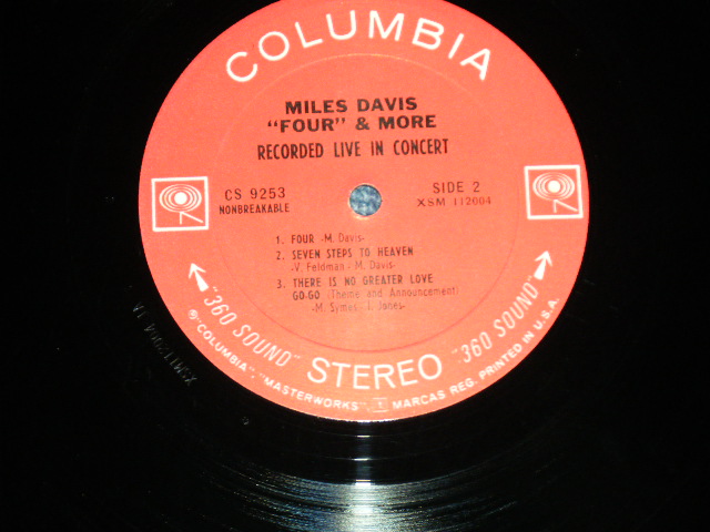 画像: MILES DAVIS  - FOUR & MORE   ( Matrix # A:1A/B:1A!!!! Ex++,Ex/MINT- )  )   / 1965 US ORIGINAL 1st  Press "Black 360 Sound  Label" STEREO Used LP 
