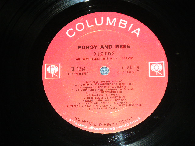 画像: MILES DAVIS  -  PORGY AND BESS ( Ex+/Ex++) / 1963 US ORIGINAL "2 EYE'S with GURANTEED HIGH FIDELITY on BOTTOM Label"  Mono Used LP 