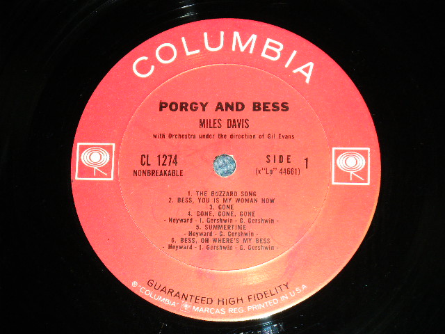 画像: MILES DAVIS  -  PORGY AND BESS ( Ex+/Ex++) / 1963 US ORIGINAL "2 EYE'S with GURANTEED HIGH FIDELITY on BOTTOM Label"  Mono Used LP 