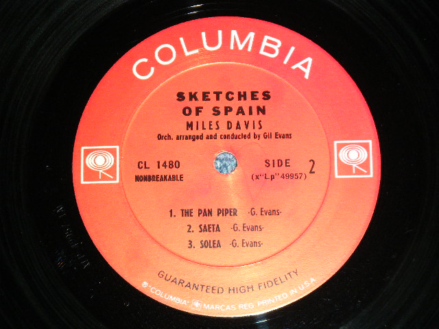 画像: MILES DAVIS  -  SKETCHES OF SPAIN  ( Ex+/Ex++ )   / 1962 US ORIGINAL 2nd Press  "2 EYE'S with GURANTEED HIGH FIDELITY Label" MONO  Used LP 