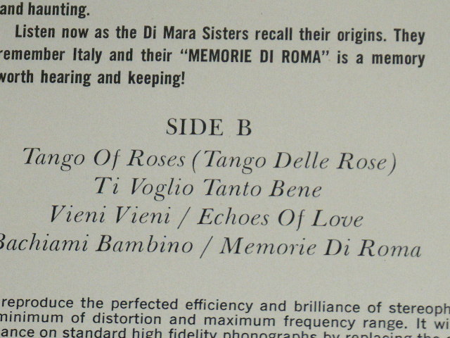 画像: The DiMARA SISTERS (ITALIAN 60's GIRL POP-CHORUS Group) - MEMORIE DI ROMA ( SEALED  ) / 1960'S?  US AMERICA ORIGINAL "BRAND NEW SEALED" STEREO Used  LP