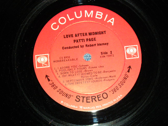 画像: PATTI PAGE - LOVE AFTER MIDNIGHT ( Ex++/Ex++) /1964 US AMERICA ORIGINAL "360 SOUND Label" STEREO  Used  LP 