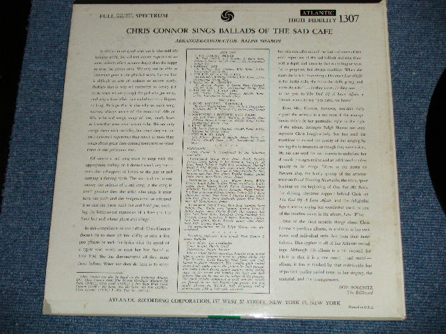 画像: CHRIS CONNOR - SINGS BALLADS OF THE SAD CAFE (Ex++/Ex+ Looks:Ex) / 1959 US ORIGINAL "BLACK with SILVER Print Label" MONO Used  LP 