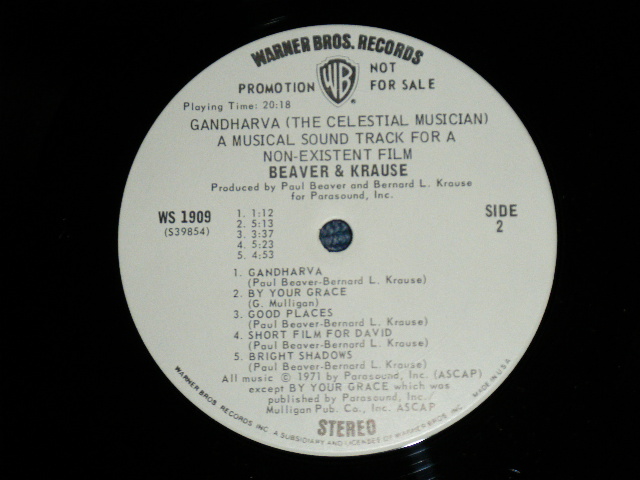 画像: BEAVER & KRAUZE - GANDHARVA  (  FREE JAZZ,: Ex+++/MINT-)  / 1971 US AMERICA ORIGINAL "WHITE LABEL PROMO"  Used LP 