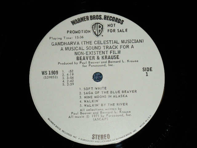 画像: BEAVER & KRAUZE - GANDHARVA  (  FREE JAZZ,: Ex+++/MINT-)  / 1971 US AMERICA ORIGINAL "WHITE LABEL PROMO"  Used LP 