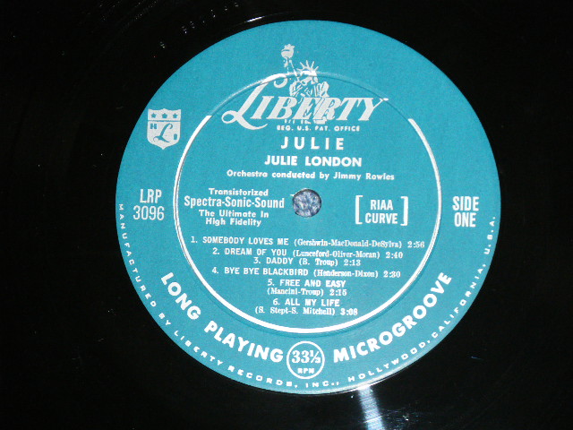 画像: JULIE LONDON - JULIE  ( Turquoise color Label Ex++/Ex+++) / 1957 MONO "1st PRESS Turquoise Color LABEL" Used LP
