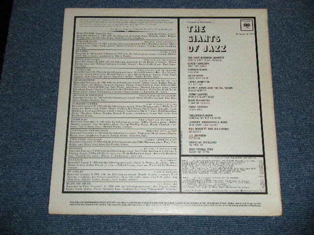 画像: v.a. OMNIBUS (The DAVE BRUBECK QUARTET,CHICO HAMILTON,CARMEN McCRAE,MILES DAVIS,LIONEL HAMPTON,QUINCY JONES,JIMMY GIUFFRE,DUKE ELLINGTON,THELONIUS MONK,LAMBERT HENDERSON & ROSS,EDDIE CONDON,BILL DOGGETT and His COMBO,J.J. JOHNSON,DUKES OF DIXIELAND,BUD POWELL TRIO) - THE GIANTS OF JAZZ  ( Ex+++/MINT-)   / 1963 US AMERICA ORIGINAL "2 EYES with GURANTEED HIGH FIDELITY on Bottom Label" MONO Used LP 