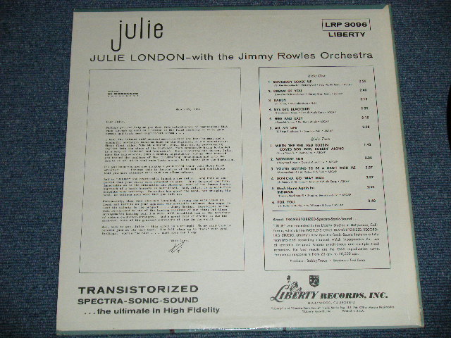 画像: JULIE LONDON - JULIE  ( Turquoise color Label Ex+++/MINT-) / 1957 MONO "1st PRESS Turquoise Color LABEL" Used LP