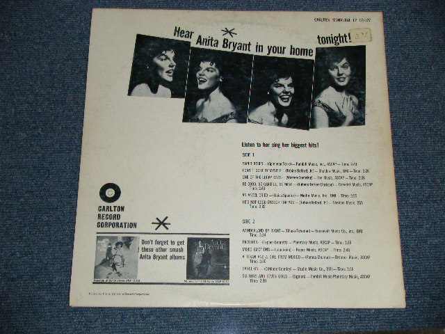 画像: ANITA BRYANT - HEAR ANITA BRYANT IN YOUR HOME TONIGHT (VG+++/Ex+++)  / 1960 US ORIGINAL MONO Used LP 