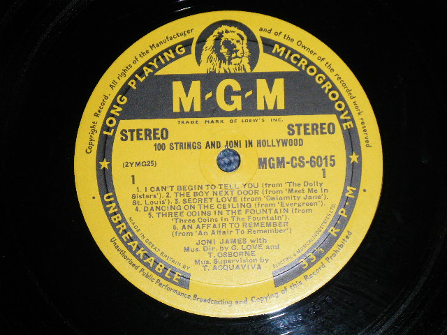 画像: JONI JAMES -  100 STRINGS AND JONI IN HOLLYWOOD ( Ex+/Ex+) / 1950's UK ENGLAND  ORIGINAL  STEREO "YELLOW Label"  Used  LP