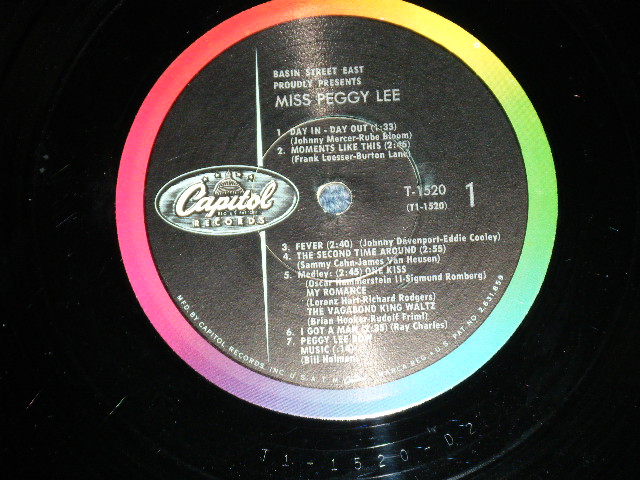 画像: PEGGY LEE -BASIN STREET EAST ( Ex+Ex+++) / 1961 US AMERICA ORIGINAL 1st Press "BLACK With RAINBOW 'CAPITOL' Logo on LEFT SIDE  Label"  Mono Used LP 