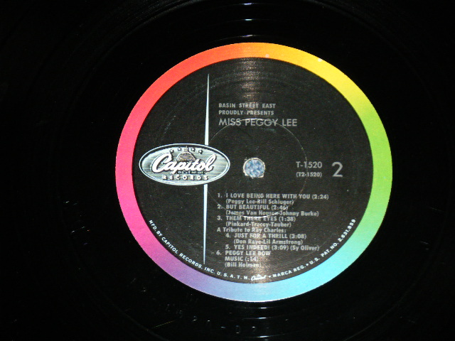画像: PEGGY LEE -BASIN STREET EAST ( Ex+Ex+++) / 1961 US AMERICA ORIGINAL 1st Press "BLACK With RAINBOW 'CAPITOL' Logo on LEFT SIDE  Label"  Mono Used LP 