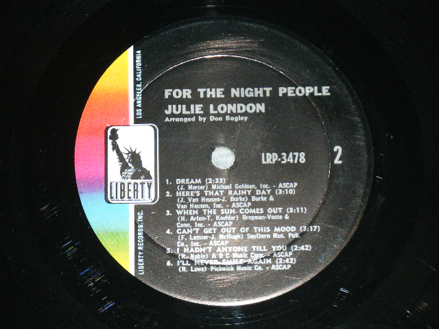 画像: JULIE LONDON - FOR THE NIGHT PEOPLE ( Ex++,Ex/Ex++ Looks: Ex+ )  / 1966 US AMERICA ORIGINAL MONNO Used LP 