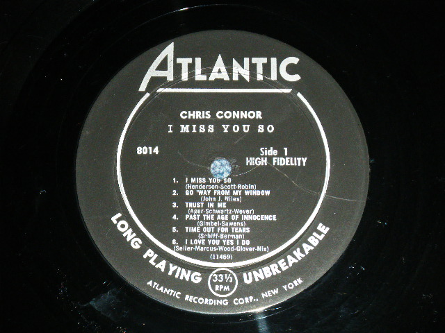 画像: CHRIS CONNOR - I MISS YOU SO (Ex++/Ex+ Looks:Ex++ / 1957 US AMERICA ORIGINAL "BLACK with SILVER Print Label" MONO Used  LP 