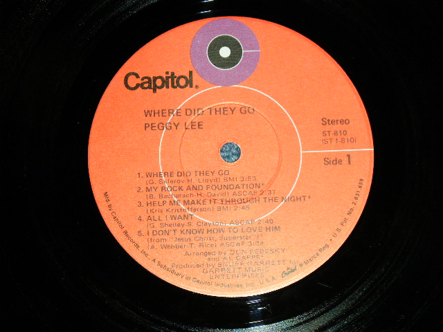画像: PEGGY LEE - WHERE DID THEY GO : Prduced by SNUFF GARRETT(Ex+/MINT- )  / 1974 Version US AMERICA 2nd PressL "ORANGE Label" "PROMO"  Used LP 