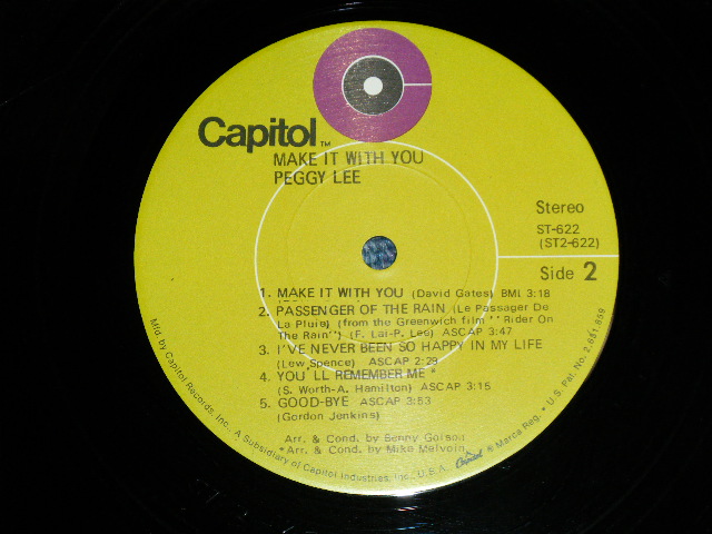 画像: PEGGY LEE - MAKE IT WITH YOU ( Ex++/MINT- Looks:Ex+++ )  / 1970 US AMERICA ORIGINAL "LIME GREEN Label"  Used LP 