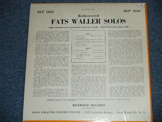 画像: FATS WALLER - REDISCOVERED FATS WALLER PIANO SOLOS ( Ex++/Ex+++,Ex++)  / 1953  US AMERICA ORIGINAL MONO Used 10" LP 