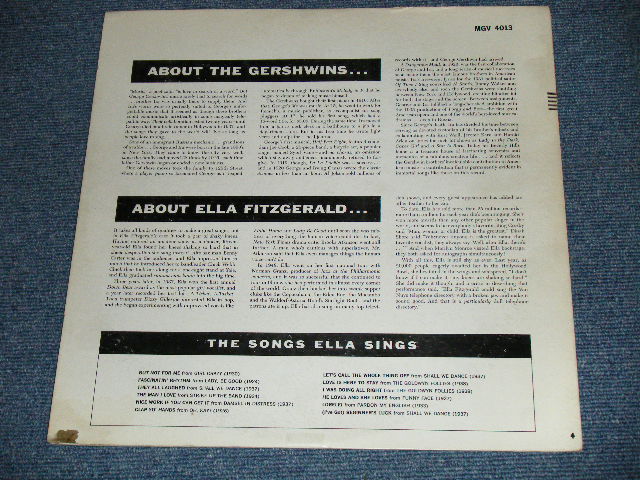 画像: ELLA FITZGERALD - SINGS THE GERSHWIN SONG BOOK(Ex++/Ex+++ )   /  1959 US ORIGINAL "VERVE at BOTTOM Label" MONO   Used LP