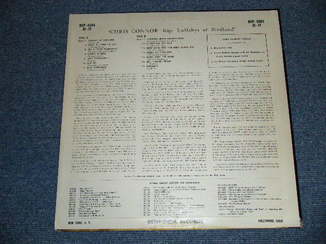 画像: CHRIS CONNOR - SINGS LULLABYS OF BIRDLAND ( Ex++/Ex+ ) / 1957 Version US AMERICA 2nd Press "Maroon Color with Boxed BETHLEHEM Label" MONO Used LP 