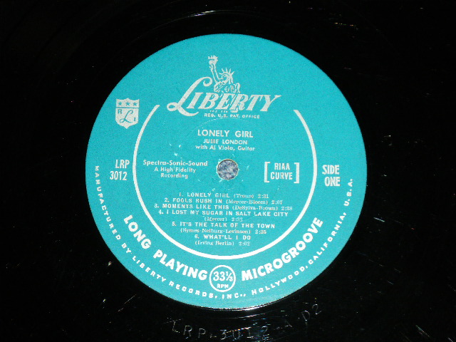 画像: JULIE LONDON - LONELY GIRL ( VG++/Ex ) / 1956 US AMERICA ORIGINAL "TURQUOICE GREEN Label" MONO Used  LP 