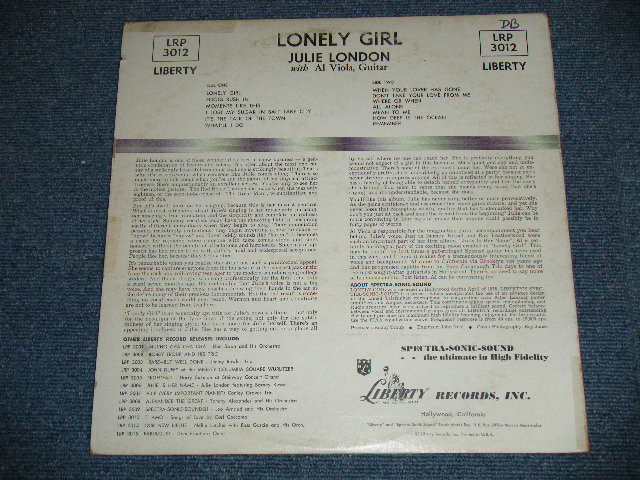 画像: JULIE LONDON - LONELY GIRL ( Ex+++  Ex+/Ex+++  ) / 1956 US AMERICA ORIGINAL "TURQUOICE GREEN Label" MONO Used  LP 