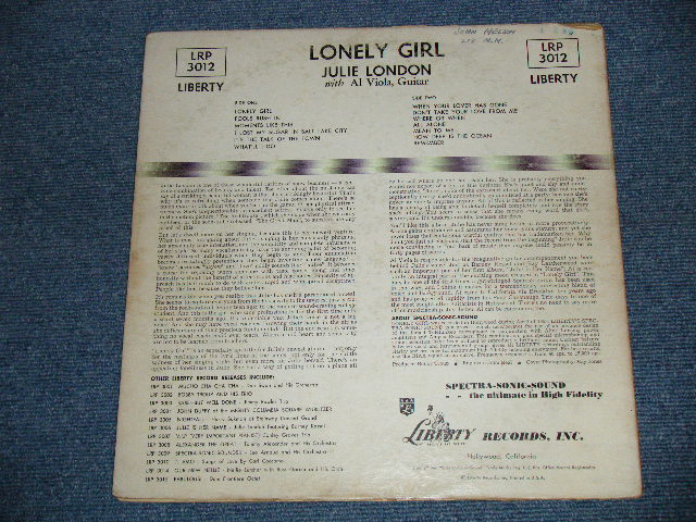 画像: JULIE LONDON - LONELY GIRL ( VG++/Ex ) / 1956 US AMERICA ORIGINAL "TURQUOICE GREEN Label" MONO Used  LP 
