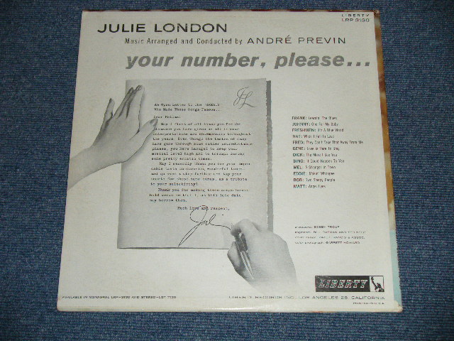 画像: JULIE LONDON - YOUR NUMBER PLEASE (Ex++/MINT-). / 1960 Version US AMERICA ORIGINAL 2nd Press "COLOR LIBERTY on LEFT  Labei" MONO Used LP